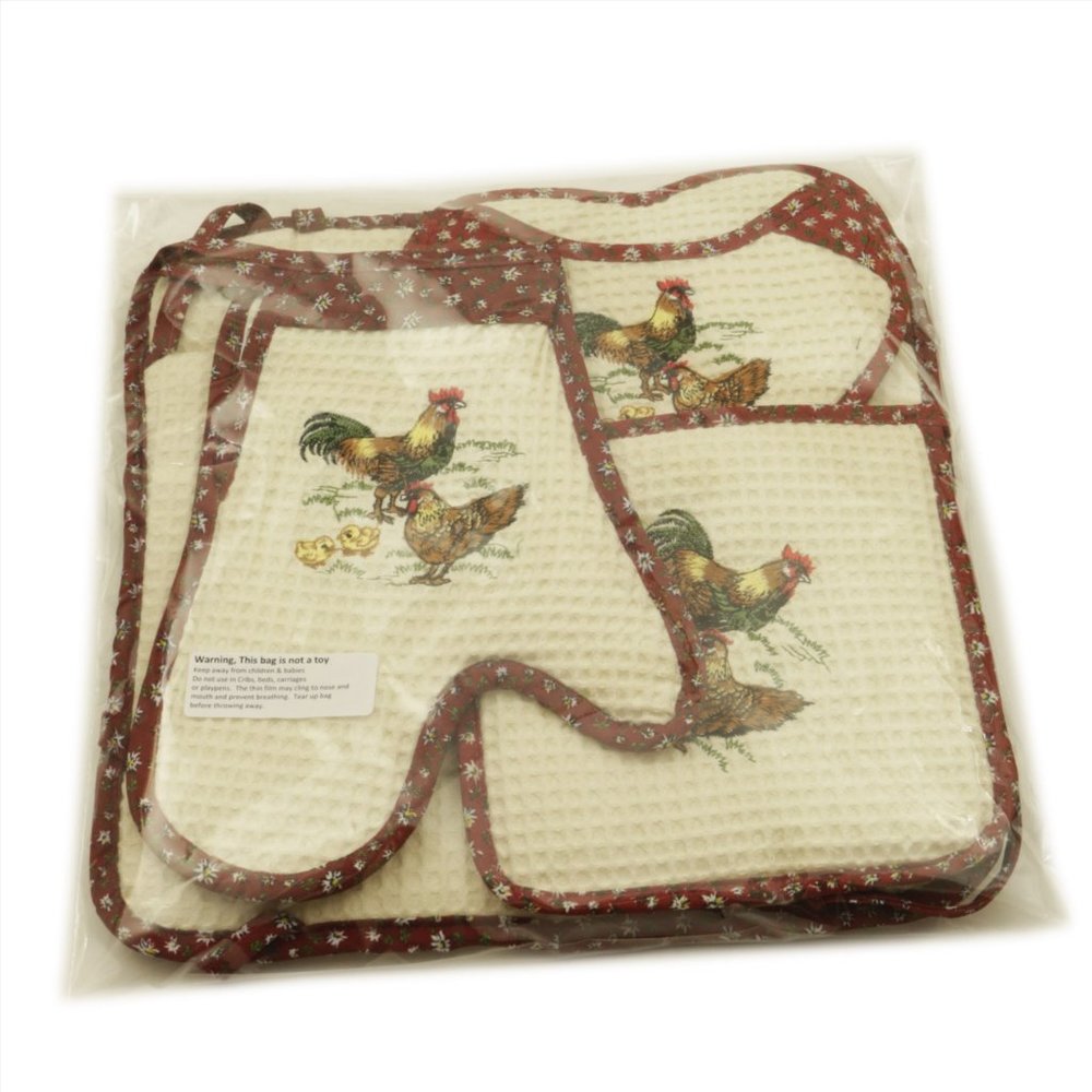 NWT Embroidered Rooster Bread Basket Ovenmitt Set - Picture 2 of 2